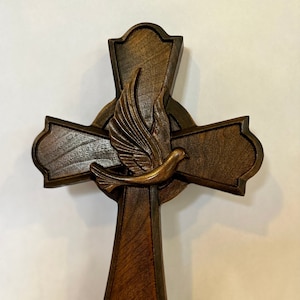 Ornate Wooden Dove Cross, Large Wall Hanging Cross, Large Wooden Cross, Spiritual and Religious Wall Art Décor, 3D Engraved