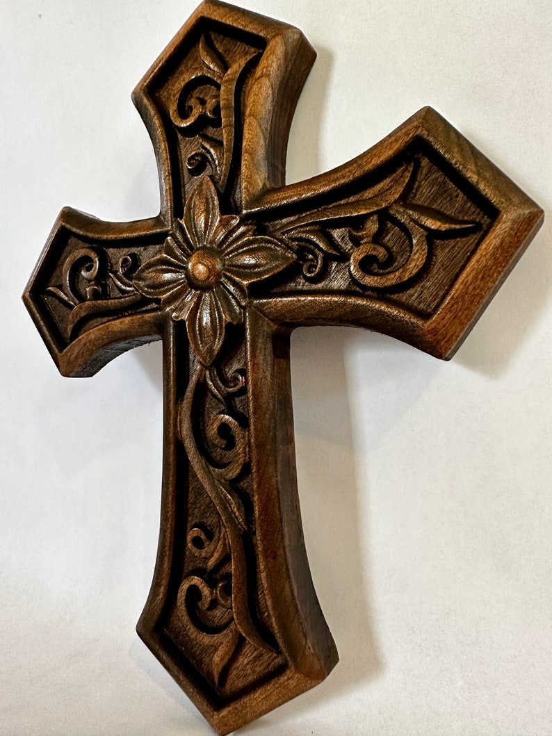 Ornate Flower and Vine Wooden Cross Large Wall Hanging Cross Etsy