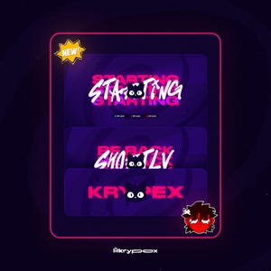 Paquete de transmisión de GATO NEÓN ANIMADO (pantallas, paneles, superposición, transición, Twitch, encabezado, etc.)