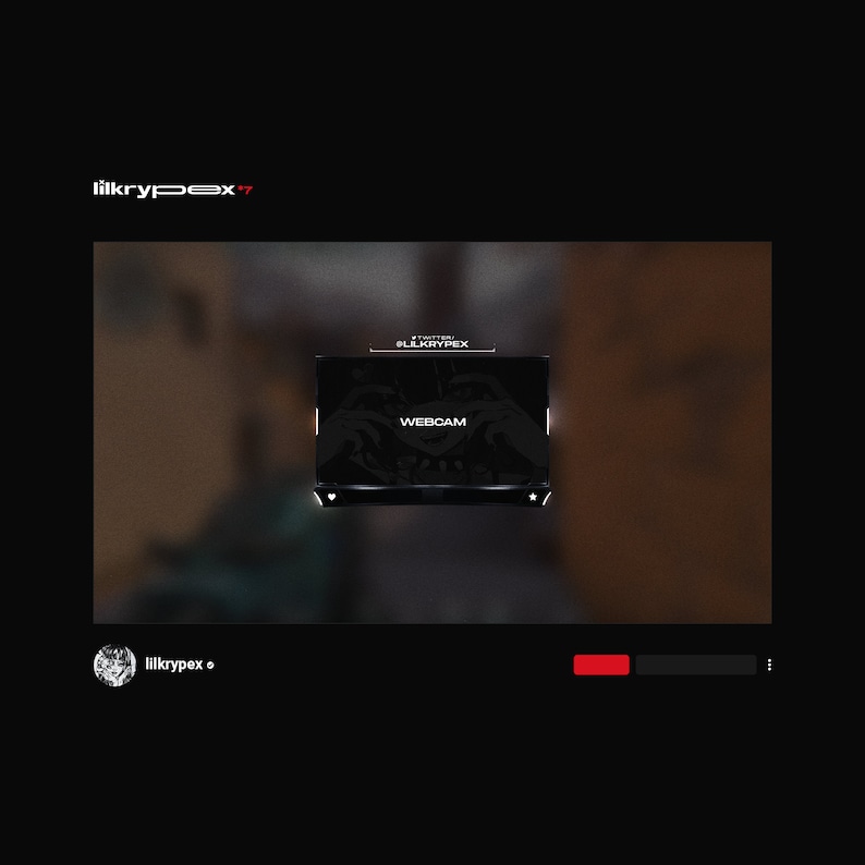 This scene showcases the Overlay that is included in the package. The overlay has a dark, futuristic, monochromatic design. Above the Overlay is an area to showcase your social media handles.