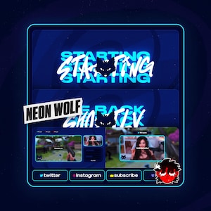 Paquete de transmisión de lobos de neón animados / Superposiciones, pantallas, paneles y transiciones de Twitch para Streamlabs/OBS