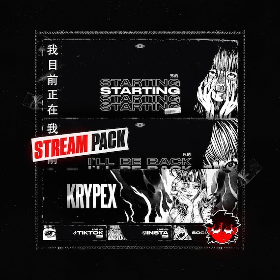 Animated Dark Anime Girl Stream Package | Twitch Overlays, Screens, Panels & Transitions for Streamlabs/OBS