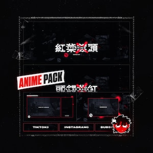 Animated Crimson Shadow Anime Stream Pack | Twitch Overlays, Screens, Panels & Transitions for OBS/Streamlabs