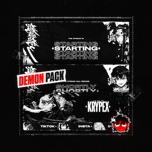 Paquete de transmisión de anime de demonios animados / Superposiciones, pantallas, paneles y transiciones de Twitch para OBS/Streamlabs