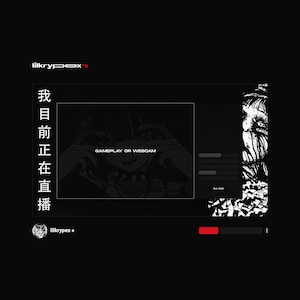 This is an Intermission scene. It has a area to display your Gameplay or Webcam. On the left is the same Chinese text. On the right side, there’s an area to display chat messages. It follows the same dark, monochromatic design as the other screens.