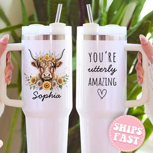 Highland Cow Tumbler 40oz Personalized Highland Cow Gift for Friend Custom Cow Mug Birthday Gift for Highland Cow Lover Funny Cow Cup