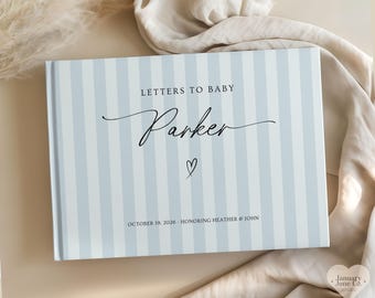 Baby Shower Guest Book, Personalized Letters to Baby Memory Book Keepsake for Newborn New Mom Gift Advice for New Parents Scrapbook Stripe