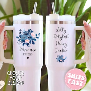 Personalized Memaw Tumbler 40oz Custom Memaw Cup New Memaw Tumbler with Handle Floral Memaw Travel Mug Gift for Memaw Mothers Day Gift