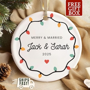 Merry and Married Christmas Ornament Personalized Our First Christmas Married Ornament Custom Mr & Mrs Wedding Gift Keepsake Gift for Couple