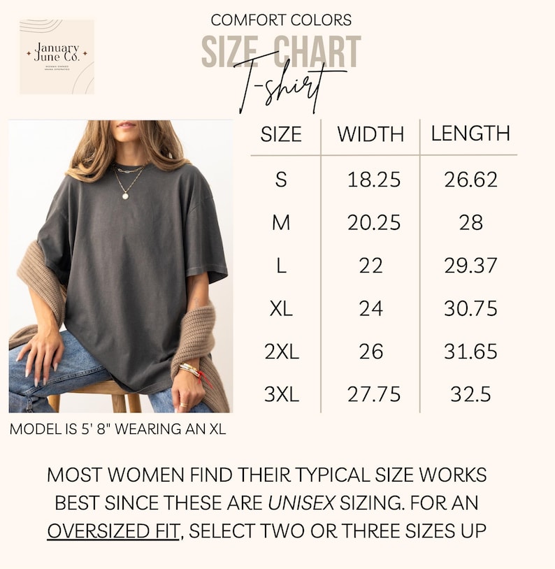May include: Size chart for a t-shirt with measurements in inches. The chart shows the width and length of the shirt in sizes S, M, L, XL, 2XL, and 3XL.