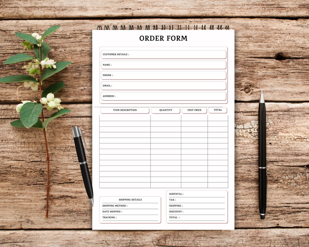 Digital Order Form Planner, Custom Order Form Template, Purchase Order ...