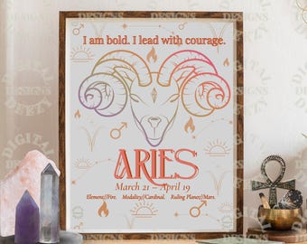 Aries Digital Zodiac Print – Celestial Printable Wall Art – Astrology Poster – Instant Download