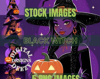 Afro Witch Halloween PNG – Illustrated Black Girl Magic Clipart | Cute Black Witch |  Spooky Season Digital Download | Instant Download