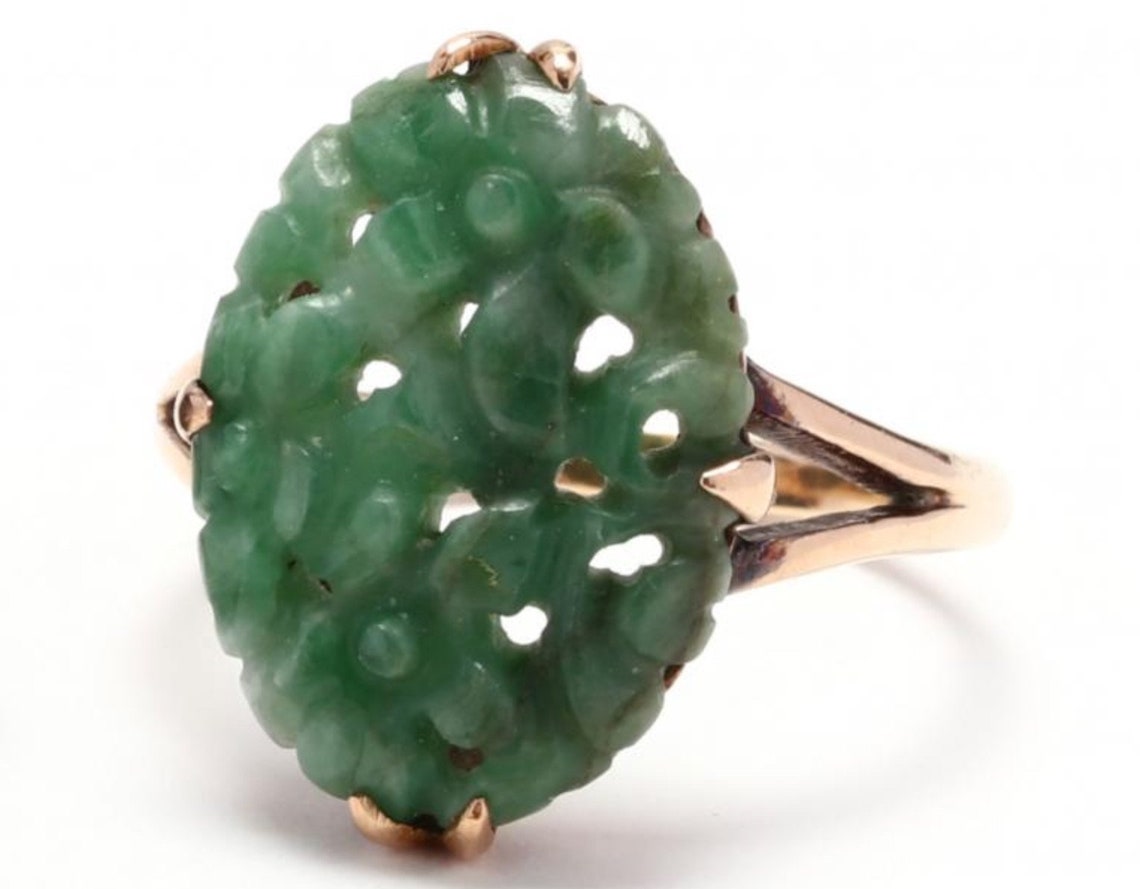 Vintage Carved Jade 14k Gold Ring Etsy