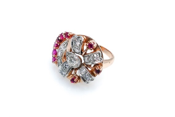 Retro Era 14K Rose Gold & Palladium Diamond Ruby … - image 6