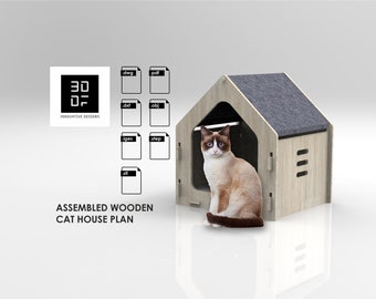 Plan de la maison du chat en bois assemblé.