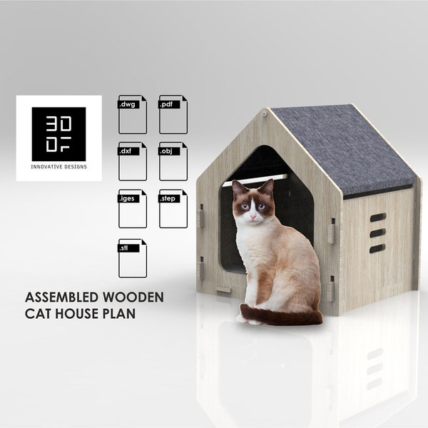 Geassembleerd houten kattenhuisplan.