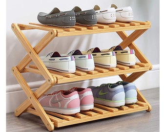 3 Tier Solid Folding Bamboo Shoe Storage Racks,Portable Storage Rack Without Installation Shoe Rack, Perfect for Corridors