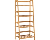 4 Tier Ladder Shelf Unit Bamboo Storage Shelves Bookcase Stand Shelves Plant Stand 115x48x32cm