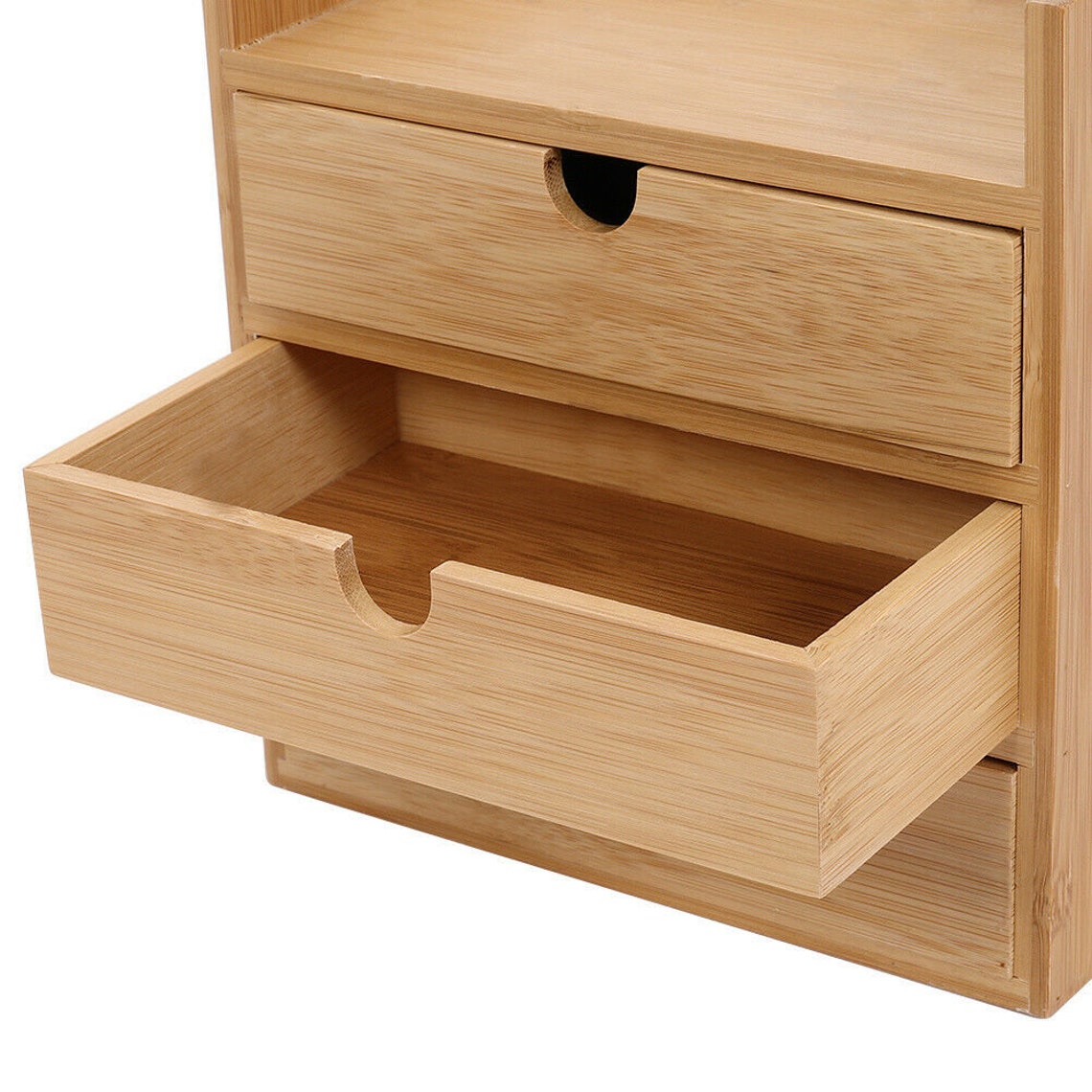 Bamboo 3 Drawers Storage Box Home & Office Desk Table Organiser Case