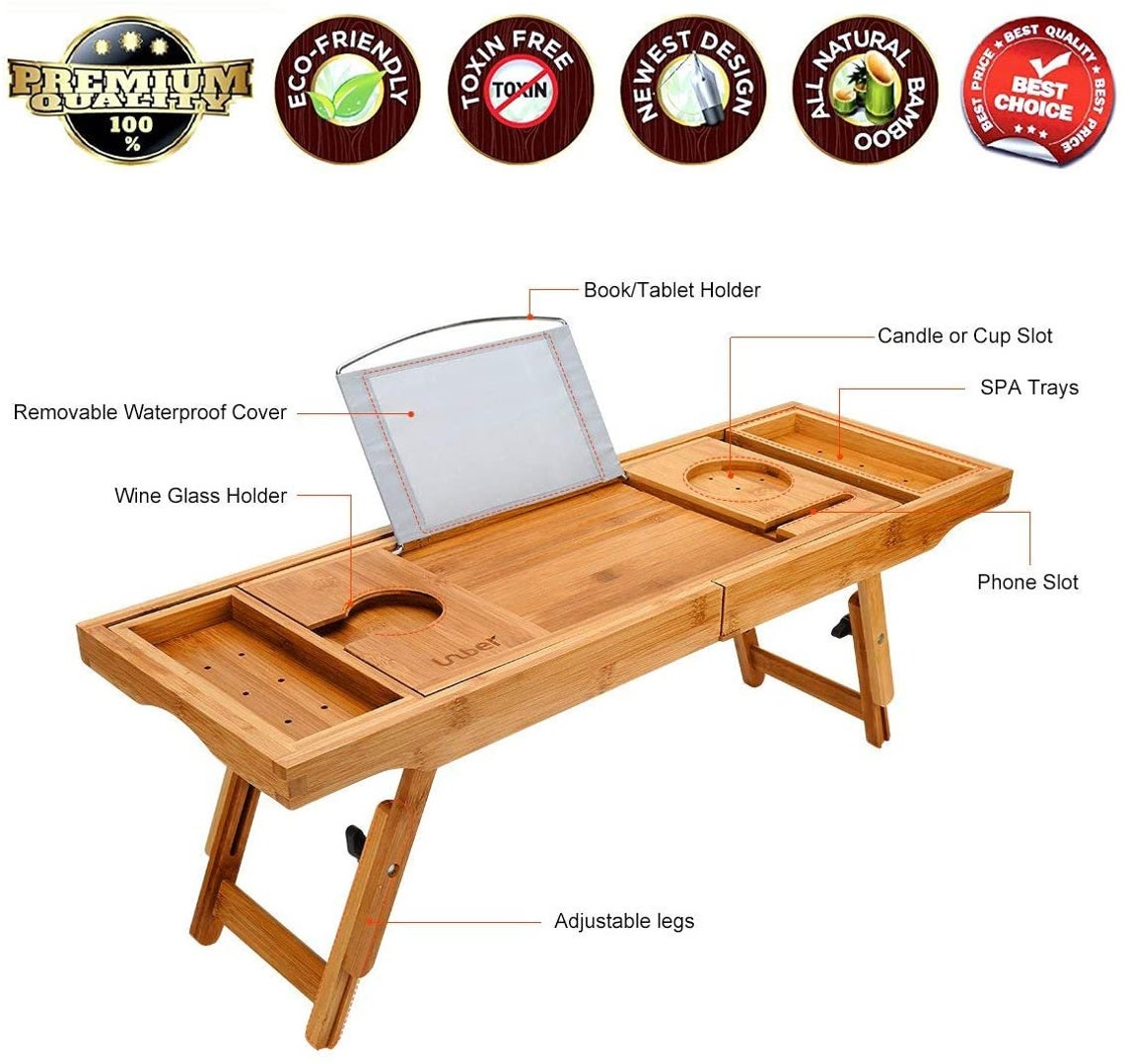 Luxury Bamboo Bathtub Caddy Bath Tub Tray Bridge Shower Etsy