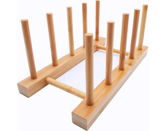 Bamboo Plate Rack Holder Wooden Chopping Board Tray Dish Rack Stand Drainers Kitchen Cabinet Organizer