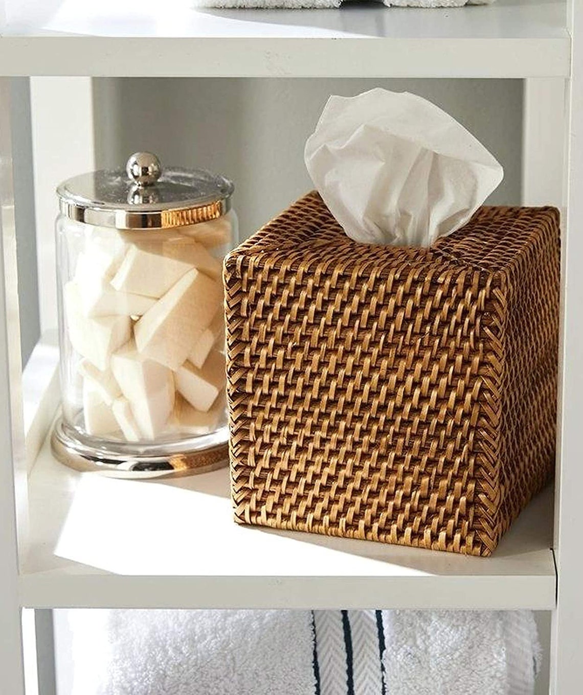 Woven Rattan Square Tissue Box Holder Kitchen Bathroom Car Etsy