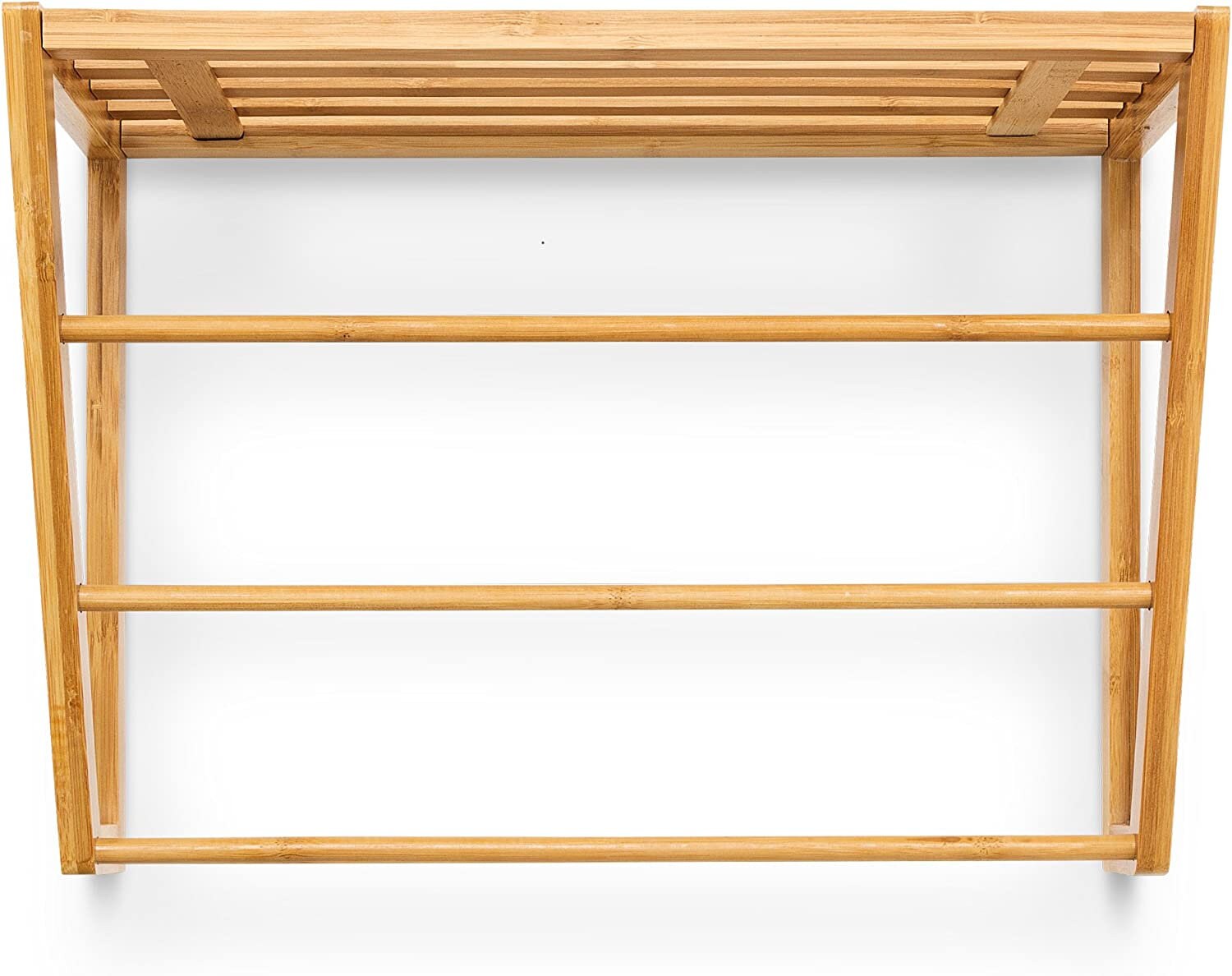 Bamboo Towel Holder With 3 Towel Rails Towel Holder With Shelf Etsy UK