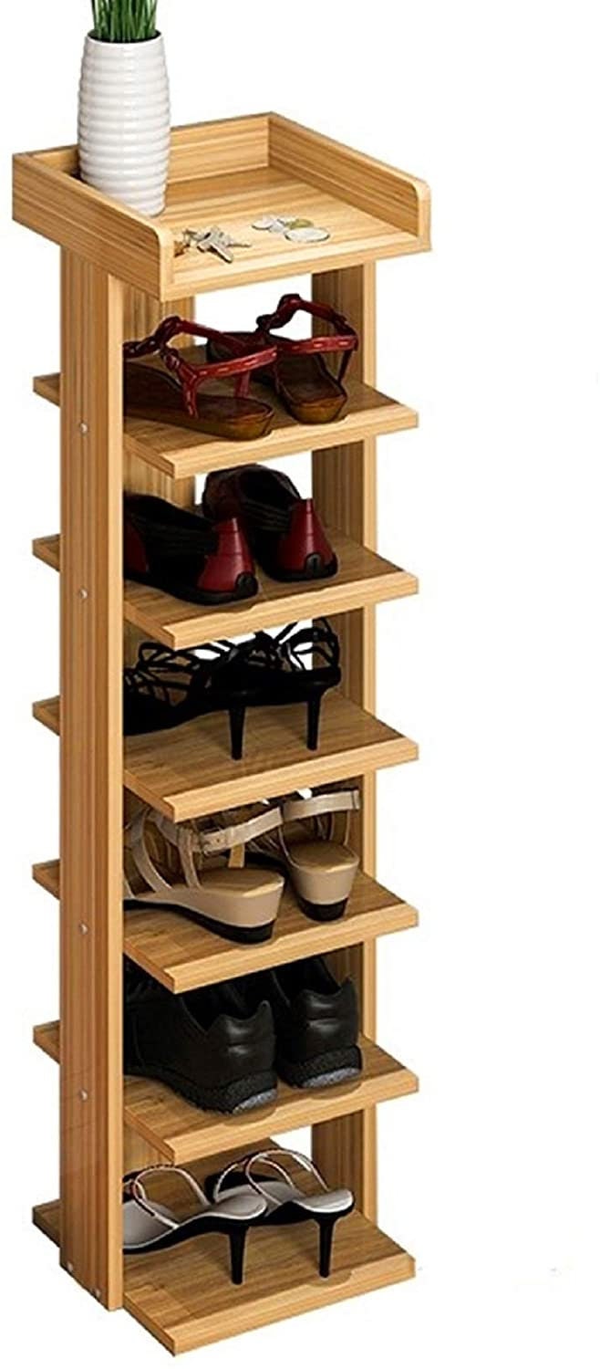 7 Tier Shoe Rack Organiser 104 X 25x 27cm Shoe Rack Storage Cabinet  Freestanding Shoe Rack for Entrance Hallway Corridor walnut Color 
