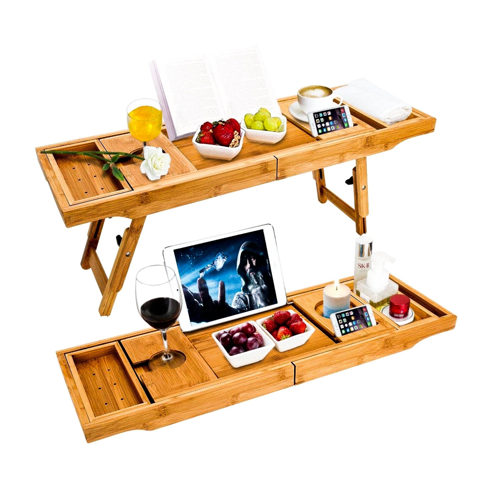 Luxury Bamboo Bathtub Caddy Bath Tub Tray Bridge Shower Etsy