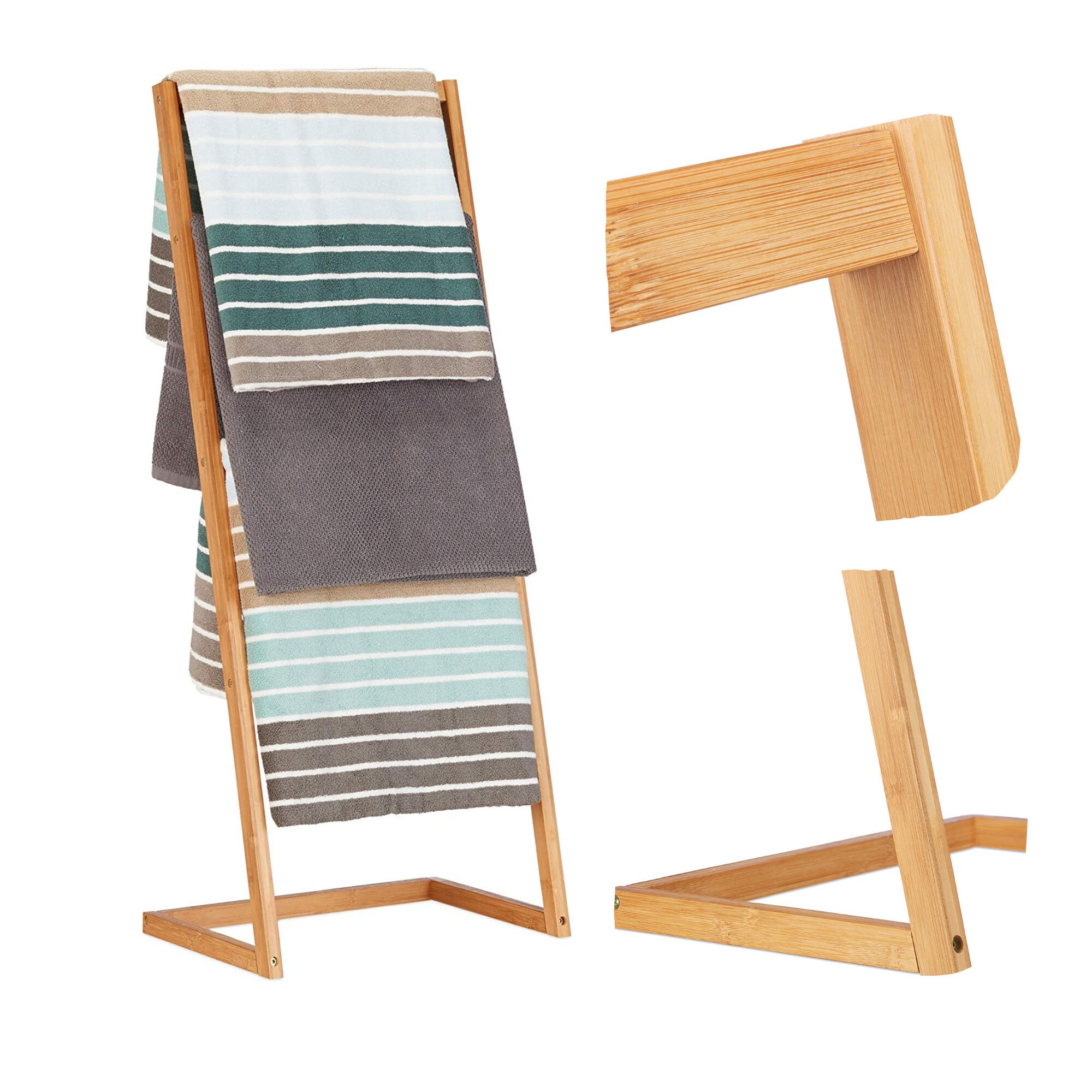 Bamboo Towel Holder Freestanding With 4 Towel Rails Bathroom Etsy UK