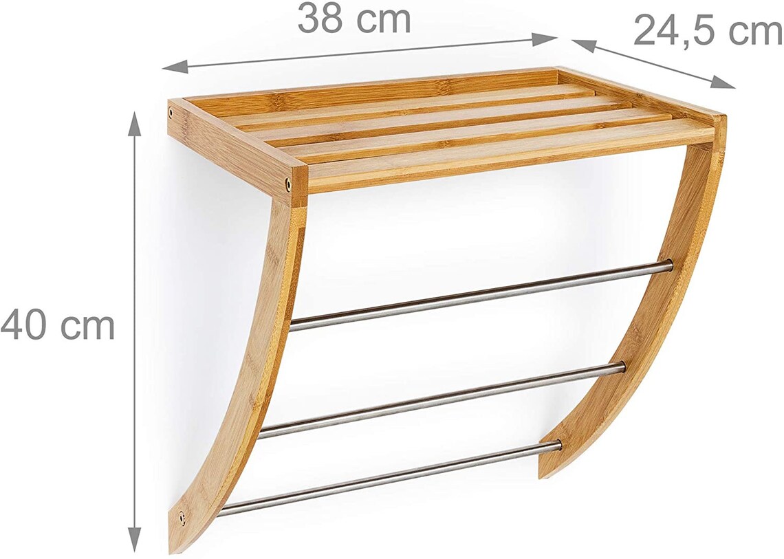 Bamboo Towel Holder With 3 Towel Rails Towel Holder With Shelf Etsy UK