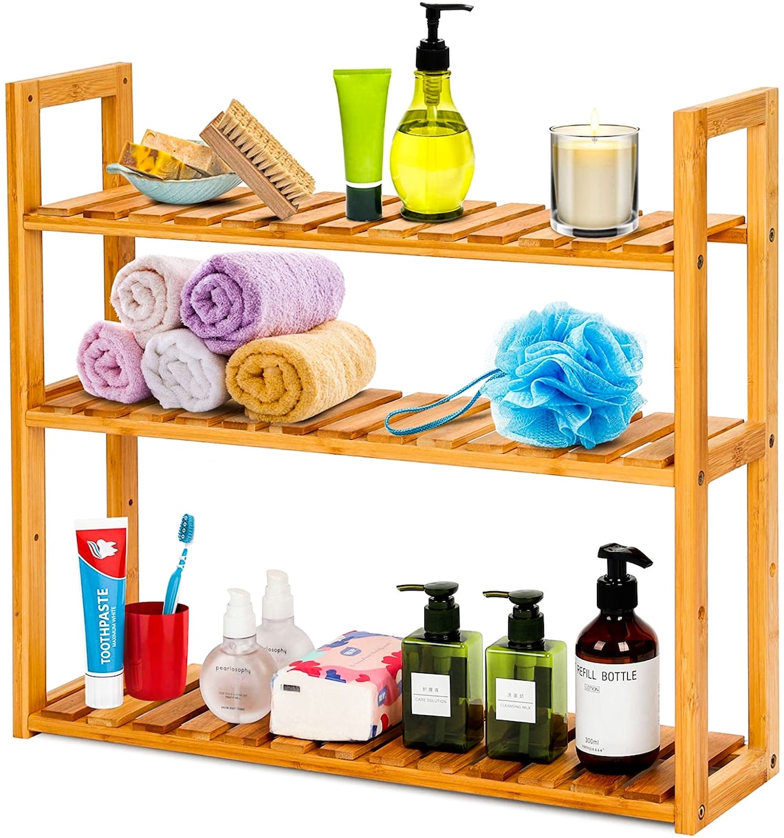 3tier Bamboo Bathroom Shelf, Multifunctional Wall Mount Storage Rack