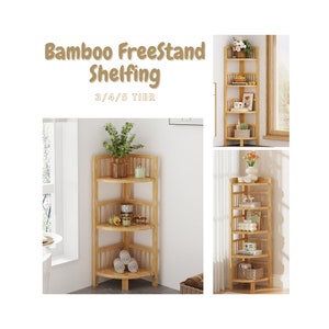 Bamboo Free Stand Corner Shelfing Unit, Storage for Kitchen, Bathroom, Living Room, Bedroom and office
