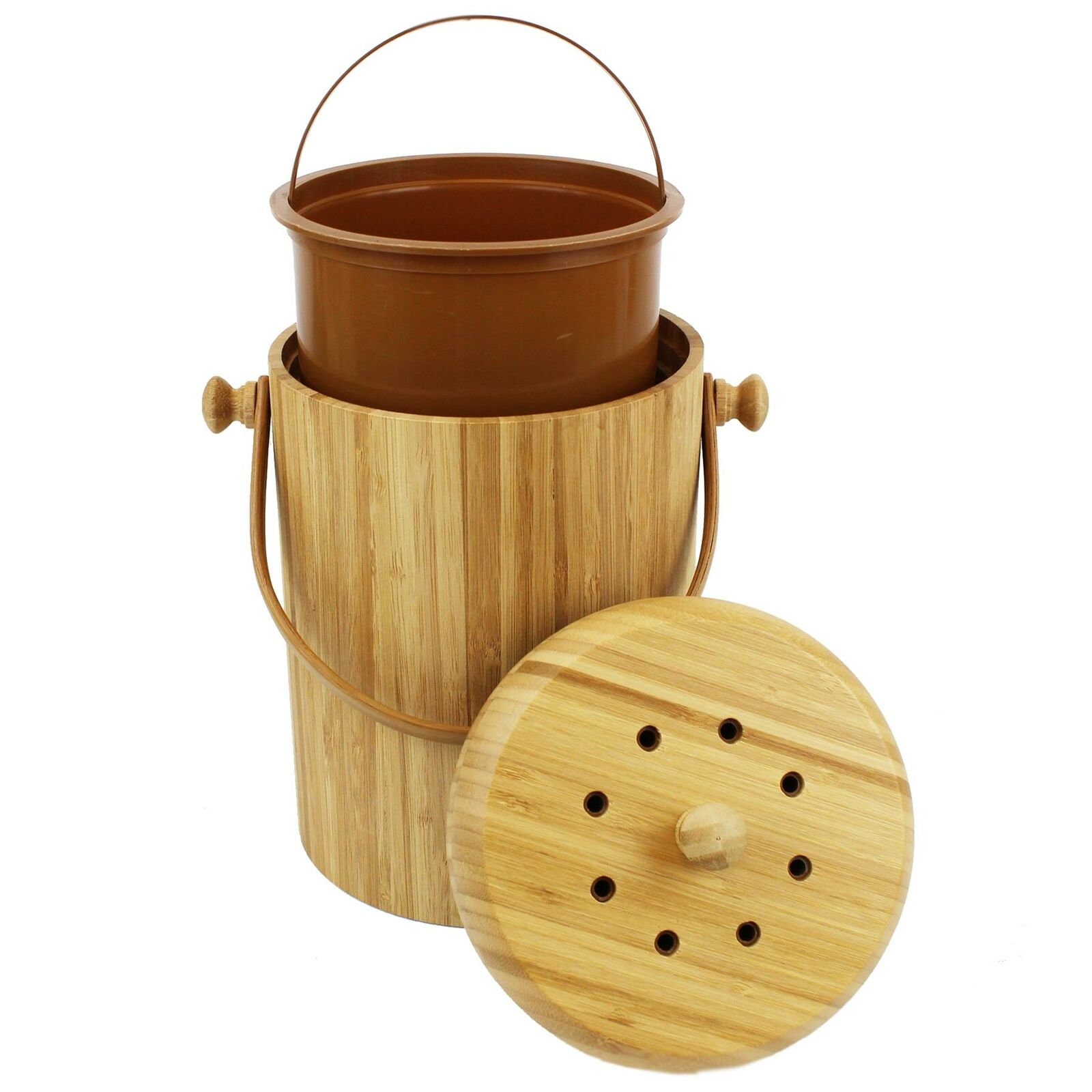 Round Wooden Bamboo Compost Caddy/bin for Food Waste Recycling Etsy UK