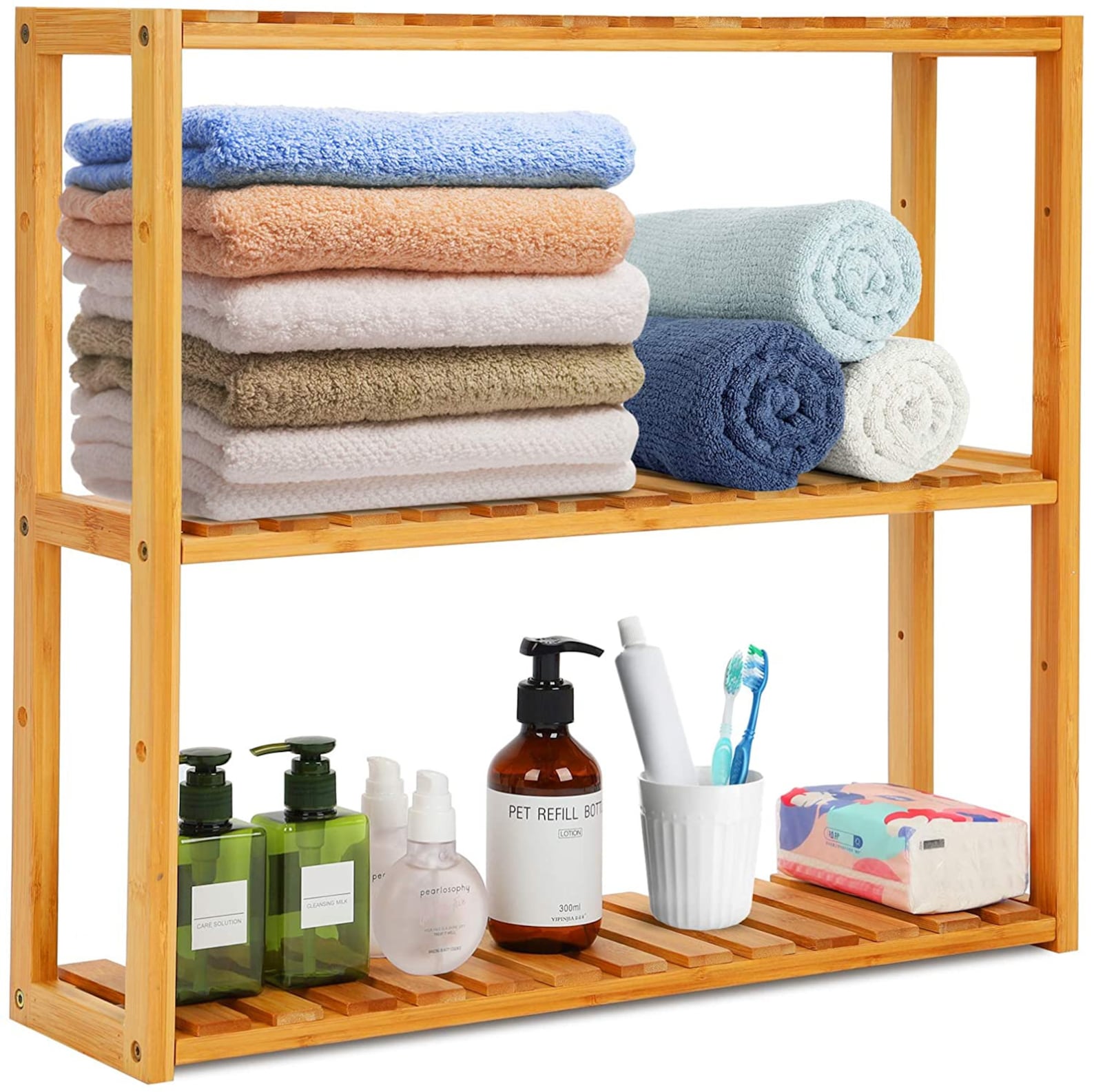 3tier Bamboo Bathroom Shelf, Multifunctional Wall Mount Storage Rack