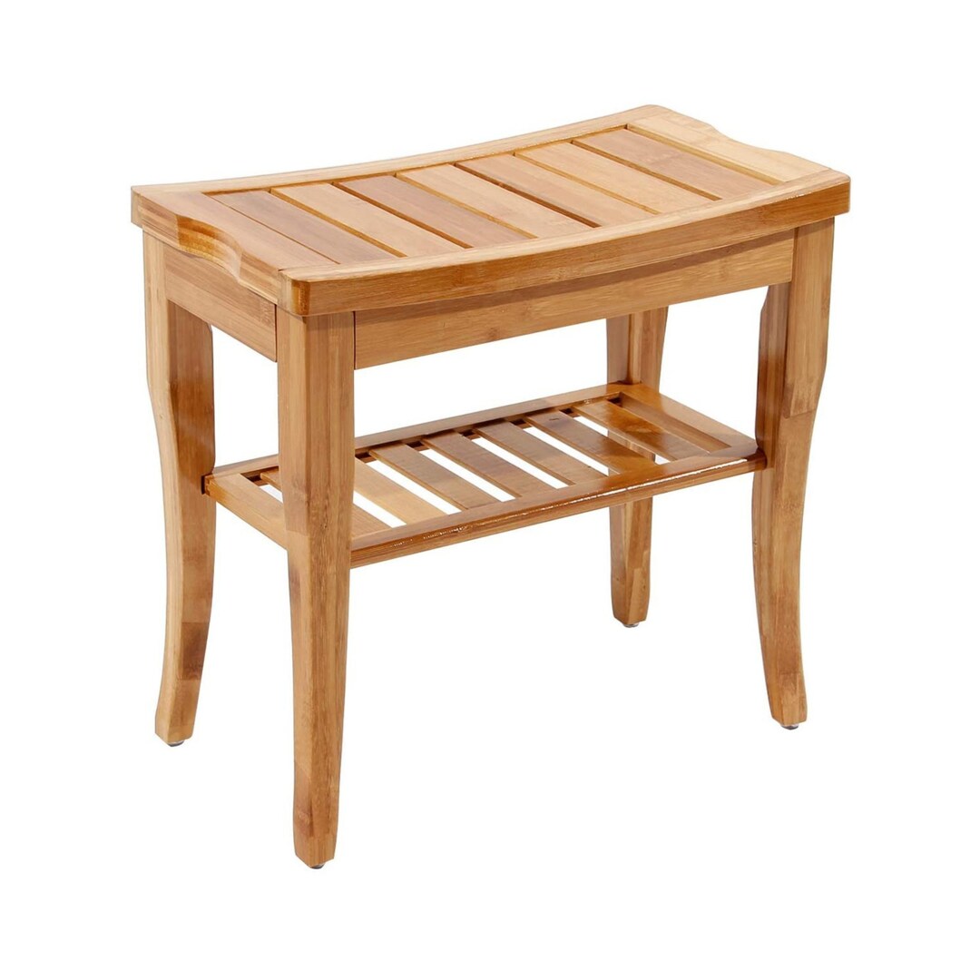 Bathroom Stool Nonslip 2 Tiers Shower Stool Wood Stool Bath Stool Bamboo Stool With Storage