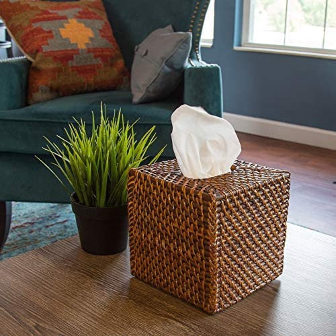 Woven Rattan Square Tissue Box Holder Kitchen Bathroom Car Etsy