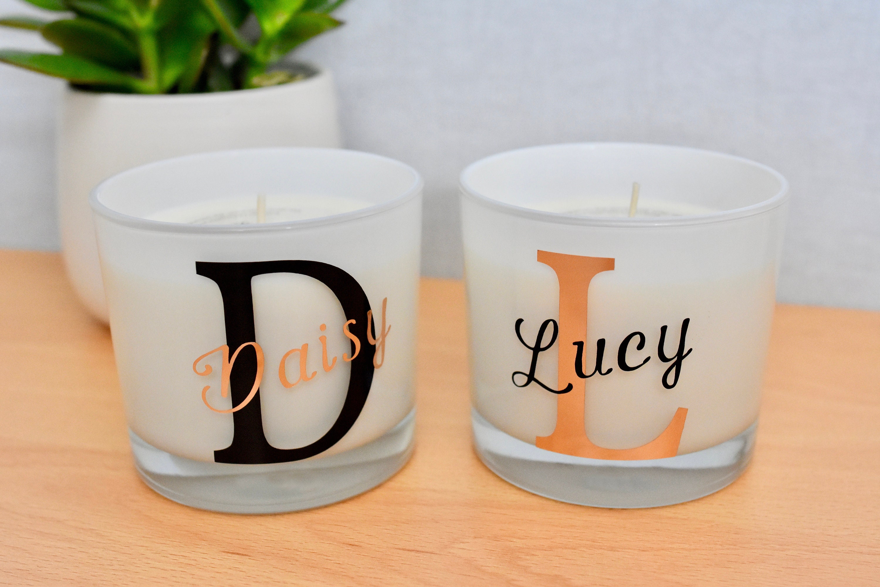 Personalised White Glass Candle Initial Candle Bridesmaid Etsy