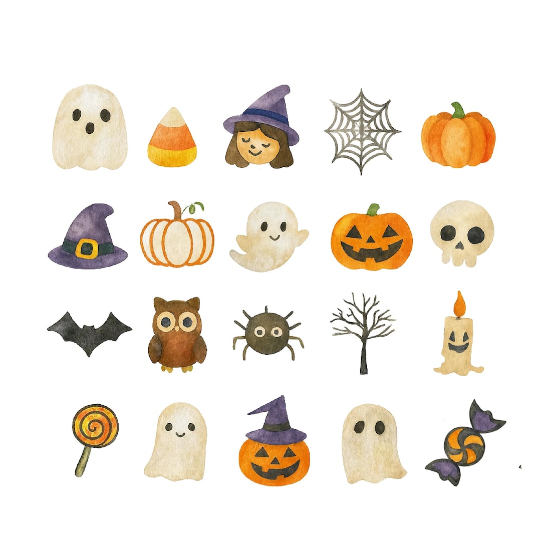 Cute Halloween Clipart Watercolor | PNG, Transparent | Ghost Pumpkin ...