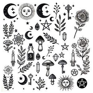 Mystical Witchy Elements PNG Kit – Transparent Occult & Celestial Graphics