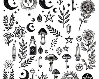 Kit PNG de elementos místicos de brujas: gráficos ocultistas y celestiales transparentes