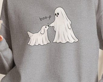 Boo-P Ghost Sweatshirt, Cute Halloween Pet Sweater, Dog Cat Bunny Ghost Shirt, Funny Boop Crewneck, Animal Lover Halloween Gift, Fall lover