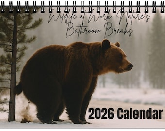 Desk Calendar, Wildlife Animals Pooping 2026 Grid Gag Gift, White Elephant, Secret Santa, Yankee Swap, Funny Calendar