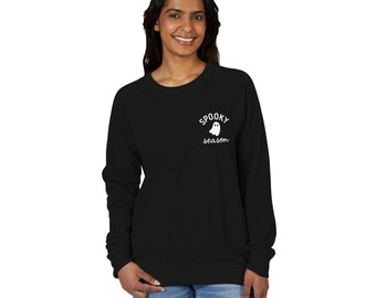 Spooky Season Unisex Crewneck Sweatshirt, Cozy Halloween Sweatshirt, Fall Wardrobe Essential, Ghost Print Crew, Trendy Autumn Apparel