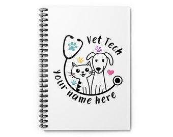 Vet Tech Notebook, Personalized Veterinary Technician Gifts, Christmas Gift, Appreciation, Week, Ruled Line Spiral Journal, Vet Assistant
