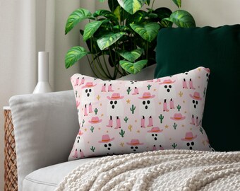 Ghost Cowboy Lumbar Pillow, Halloween Decor, Fall Accent Pillow, Spooky Ghost Pillow, Western Theme Cushion, Halloween pillow, pink ghost