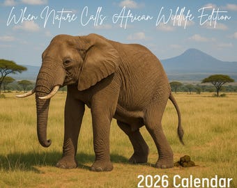 African Wildlife Pooping Calendar, Funny Wildlife Calendar, Animal Lovers Gift, Home Office Decor, Gag Gift, Secret Santa, White elephant