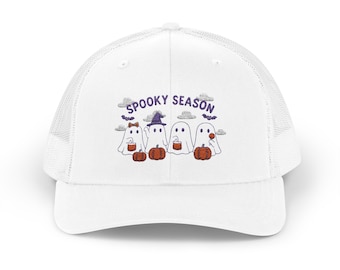 Spooky Season Snapback Trucker Cap, Halloween Hat, Ghosts Caps, Fall Fashion Accessory, Trick or Treat Gift