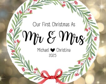 First Christmas Married Personalized Ceramic Ornaments, Gift for Them, Double Sided Tree Ornament, Holiday Ornament, Wedding Gift, Custom